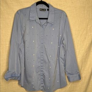 7th Avenue Blue Button-Up Shirt with Pearl and Crystal Accents